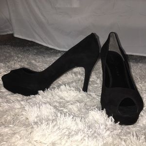 Ivanka Trump Black Suede peep toe pumps